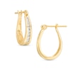 Thumbnail Image 0 of Previously Owned - 1/4 CT. T.W. Channel-Set Diamond Oval Hoop Earrings in 14K Gold