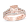 Thumbnail Image 0 of Previously Owned - 7.0mm Cushion-Cut Morganite and 1/2 CT. T.W. Diamond Bridal Set in 14K Rose Gold