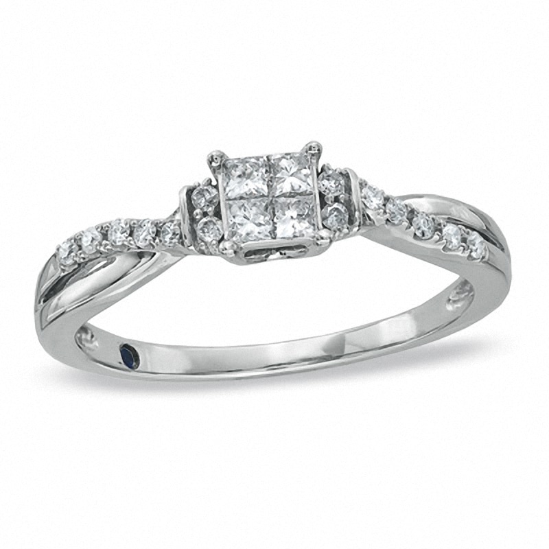 Main Image 1 of Previously Owned - Cherished Promise Collection™ 1/4 CT. T.W. Quad Princess-Cut Diamond Promise Ring in 10K White Gold