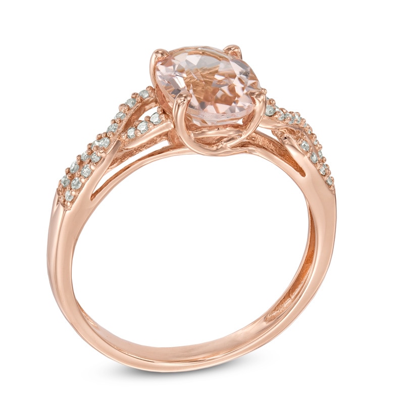 Previously Owned - Oval Morganite and 1/10 CT. T.W. Diamond Twist Ring ...