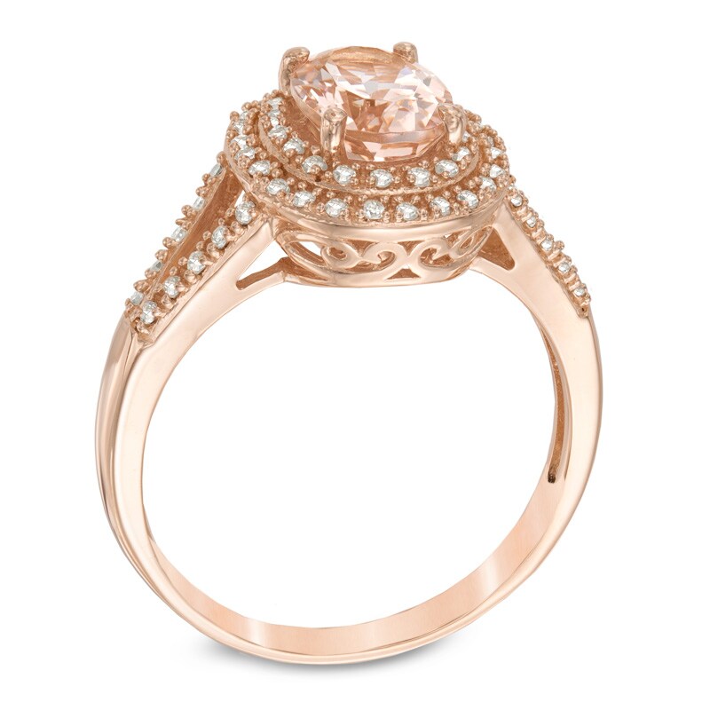 Main Image 2 of Previously Owned - Oval Morganite and 1/5 CT. T.W. Diamond Frame Ring in 10K Rose Gold