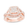 Thumbnail Image 1 of Previously Owned 1 CT. T.W. Diamond Double Cushion Frame Twist Soldered Bridal Set in 10K Rose Gold