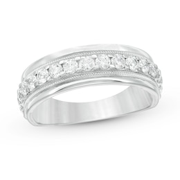 Previously Owned - Men's 1 CT. T.W. Diamond Vintage-Style Wedding Band in 10K White Gold