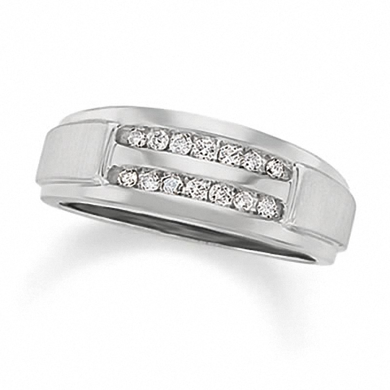 Previously Owned - Men's 1/4 CT. T.W. Diamond Double Row Band in 10K White Gold