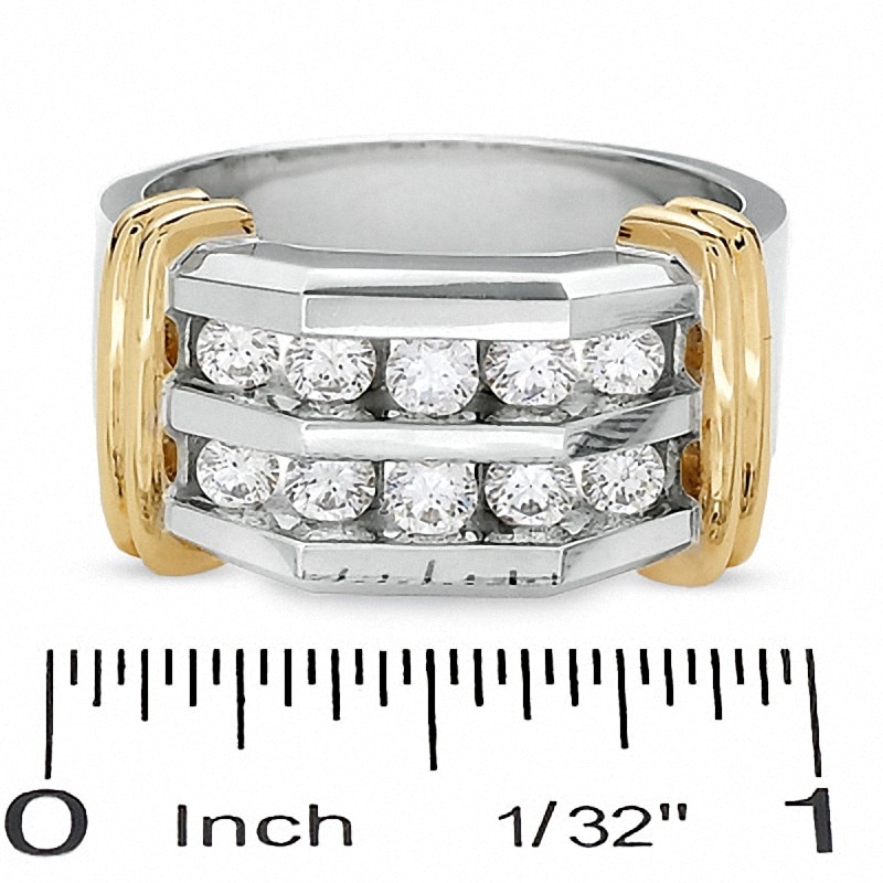 Main Image 3 of Previously Owned - Men's 1 CT. T.W. Diamond Double Row Band in 10K Two-Tone Gold