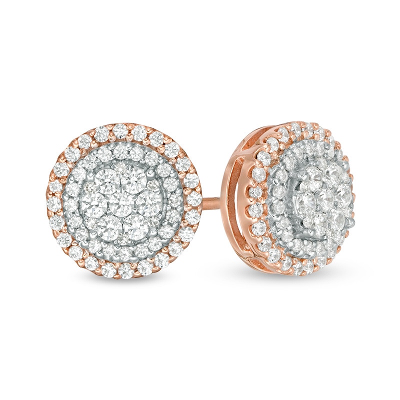 Previously Owned - 1/2 CT. T.W. Multi-Diamond Double Frame Stud Earrings in 10K Two-Tone Gold