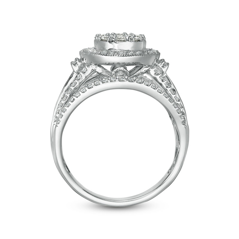 Main Image 5 of Previously Owned - 1 CT. T.W. Multi-Diamond Double Frame Multi-Row Vintage-Style Engagement Ring in 10K White Gold