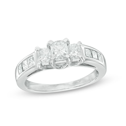 Previously Owned - 1-1/2 CT. T.W. Radiant-Cut Diamond Three-Stone Engagement Ring in 14K White Gold