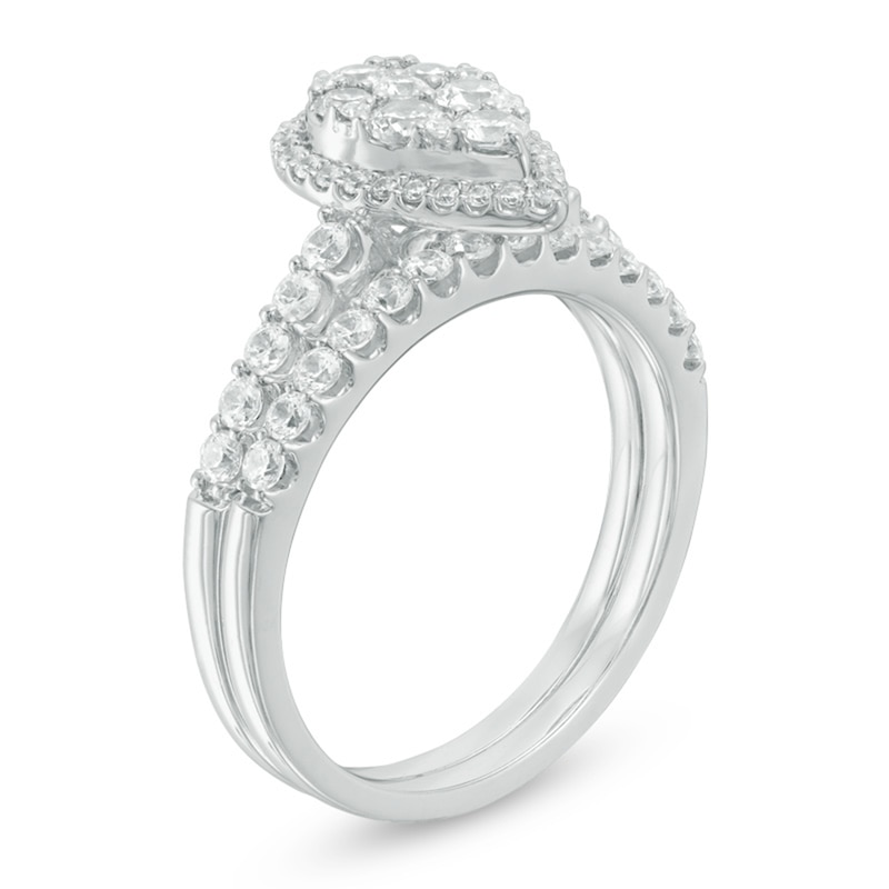 Previously Owned - 1 CT. T.W. Pear-Shaped Multi-Diamond Frame Bridal Set in 14K White Gold