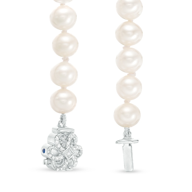 Previously Owned-Vera Wang Love Collection 6.5-7.0mm Freshwater Cultured Pearl 1/15 CT. T.W. Diamond Necklace