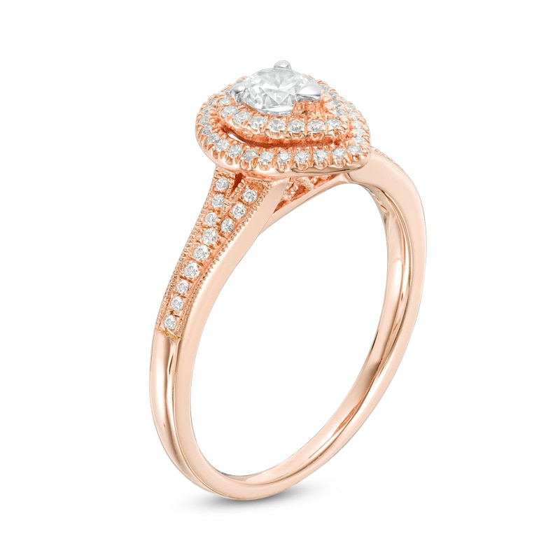 Previously Owned - 1/2 CT. T.W. Diamond Double Pear-Shaped Frame Vintage-Style Engagement Ring in 14K Rose Gold
