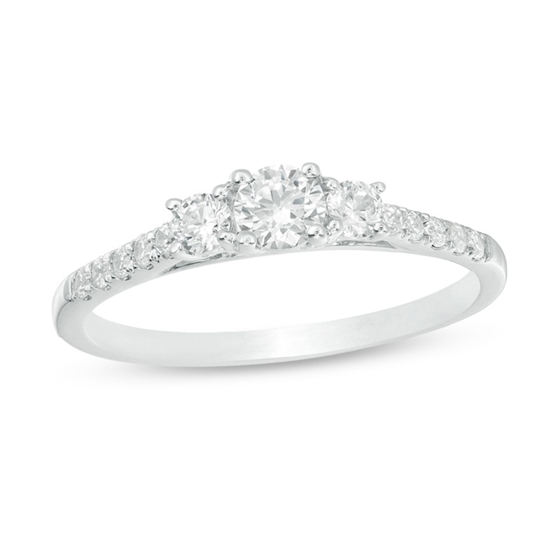 Previously Owned - 1/2 CT. T.W. Diamond Past Present Future® Engagement Ring in 10K White Gold