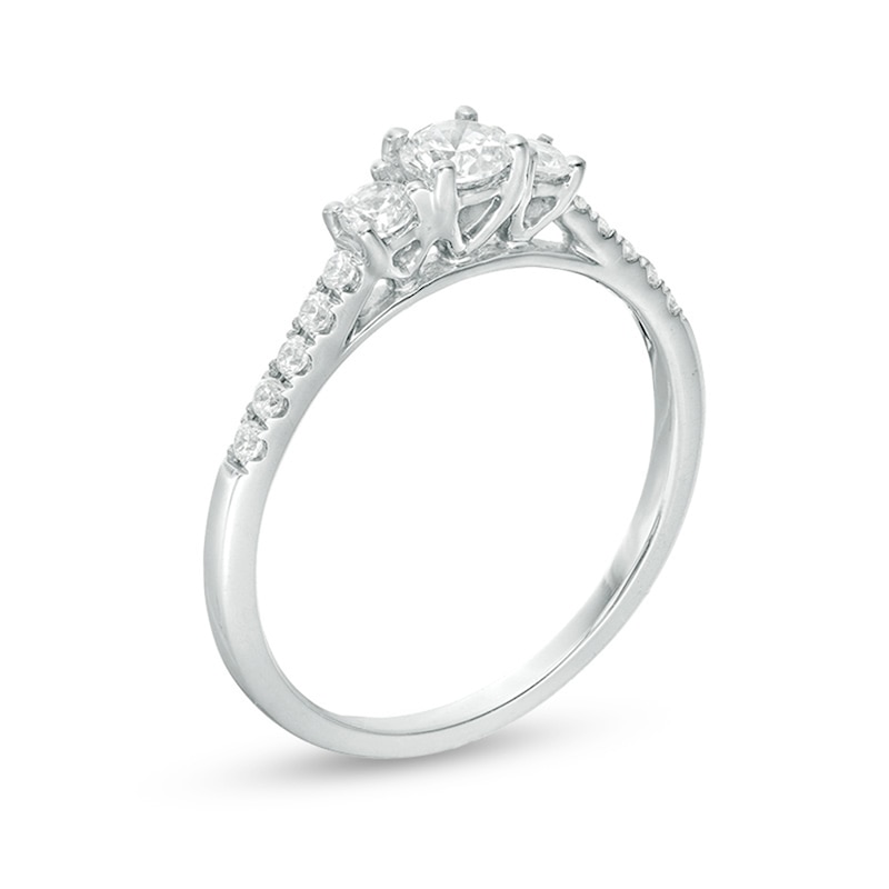 Previously Owned - 1/2 CT. T.W. Diamond Past Present Future® Engagement Ring in 10K White Gold