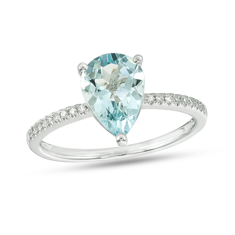 Previously Owned - EFFY™ Collection Pear-Shaped Aquamarine and 1/15 CT ...