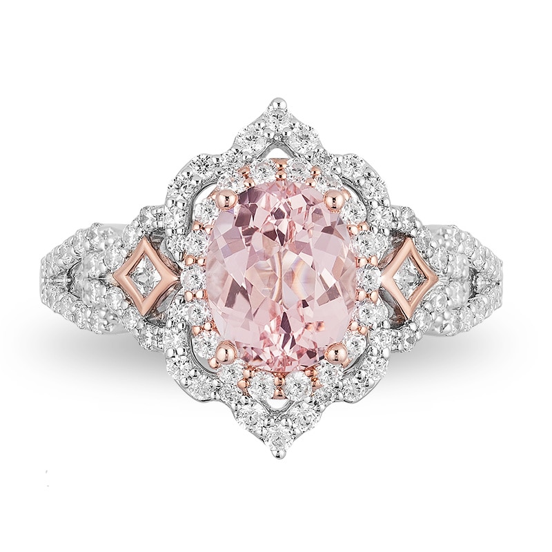 Main Image 4 of Previously Owned - Enchanted Disney Aurora Morganite and 3/4 CT. T.W. Diamond Engagement Ring in 14K Two-Tone Gold