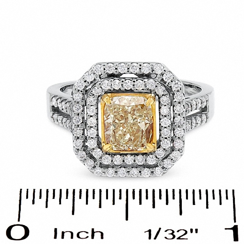 Previously Owned - 2 CT. T.W. Fancy Yellow Diamond Double Framed Ring in 18K Two-Tone Gold