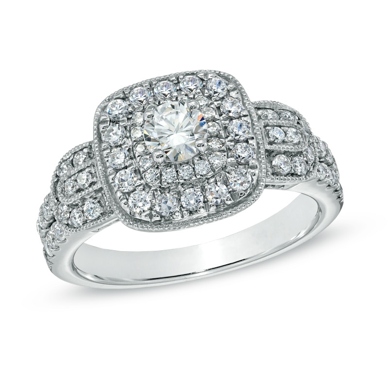 Previously Owned - Celebration Grand® 1 CT. T.W. Diamond Frame Vintage-Style Engagement Ring in 14K White Gold (I/I1)