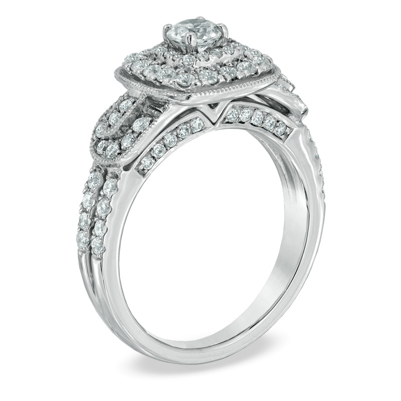 Previously Owned - Celebration Grand® 1 CT. T.W. Diamond Frame Vintage-Style Engagement Ring in 14K White Gold (I/I1)