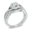 Thumbnail Image 1 of Previously Owned - 1 CT. T.W. Enhanced Black and White Diamond Bridal Set in 14K White Gold