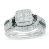 Thumbnail Image 1 of Previously Owned - 1 CT. T.W. Black and White Princess-Cut Quad Diamond Frame Woven Bridal Set in 10K White Gold