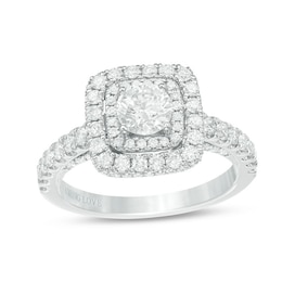 Previously Owned - Vera Wang Love Collection 1-1/2 CT. T.W. Diamond Cushion Frame Engagement Ring in 14K White Gold