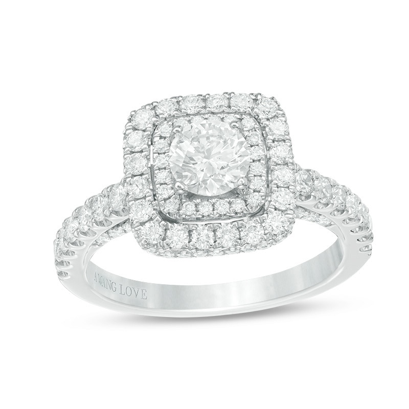 Main Image 1 of Previously Owned - Vera Wang Love Collection 1-1/2 CT. T.W. Diamond Cushion Frame Engagement Ring in 14K White Gold