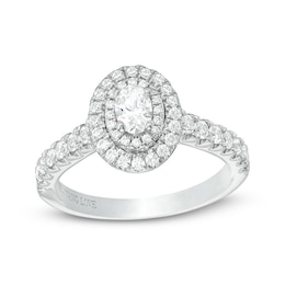 Previously Owned - Vera Wang Love Collection 3/4 CT. T.W. Oval Diamond Double Frame Engagement Ring in 14K White Gold