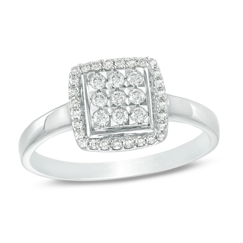 Main Image 1 of Previously Owned - 1/4 CT. T.W. Composite Diamond Square Frame Engagement Ring in 10K White Gold