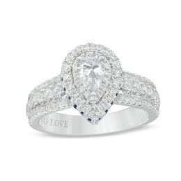 Previously Owned - Vera Wang Love Collection 1 CT. T.W. Pear-Shaped Diamond Frame Engagement Ring in 14K White Gold