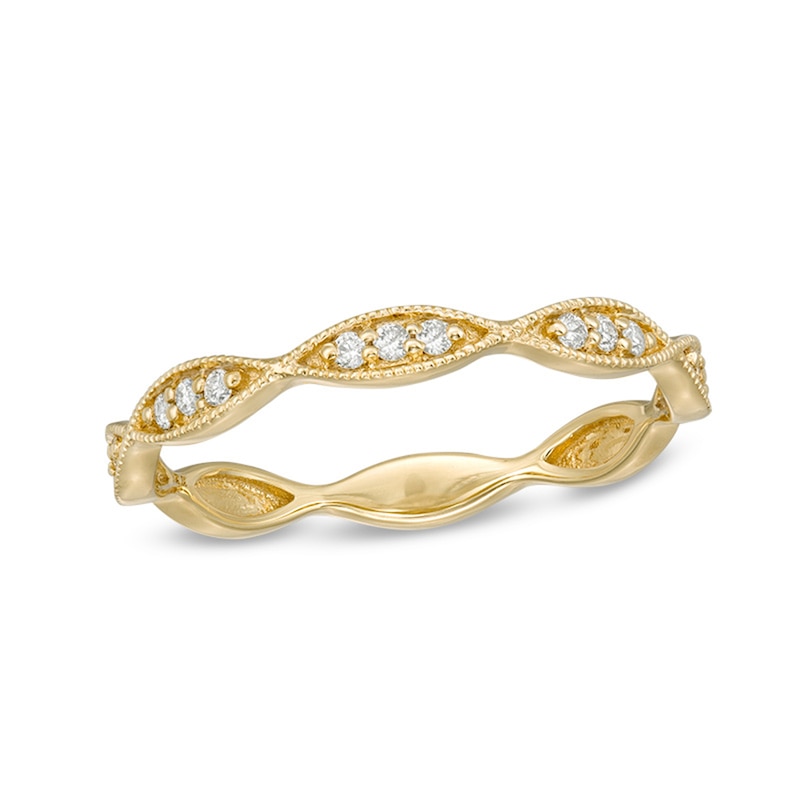 Previously Owned - 1/10 CT. T.W. Diamond Marquise Twist Vintage-Style Wedding Band in 10K Gold
