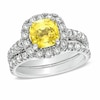 Thumbnail Image 0 of Previously Owned - Cushion-Cut Yellow Sapphire and 1-1/2 CT. T.W. Diamond Bridal Set in 14K White Gold