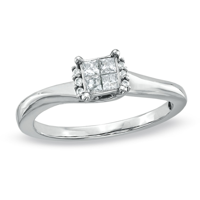 Previously Owned - Cherished Promise Collection™ 1/5 CT. T.W. Quad Princess-Cut Diamond Promise Ring in 10K White Gold