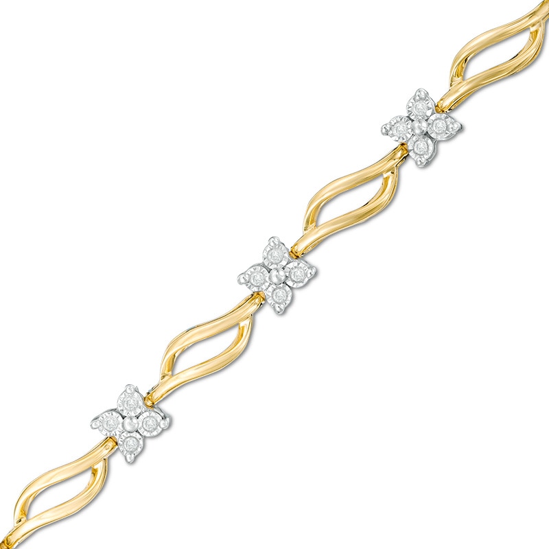 Main Image 1 of Previously Owned - 1/5 CT. T.W. Quad Diamond Bypass Link Bracelet in 10K Gold - 7.25&quot;