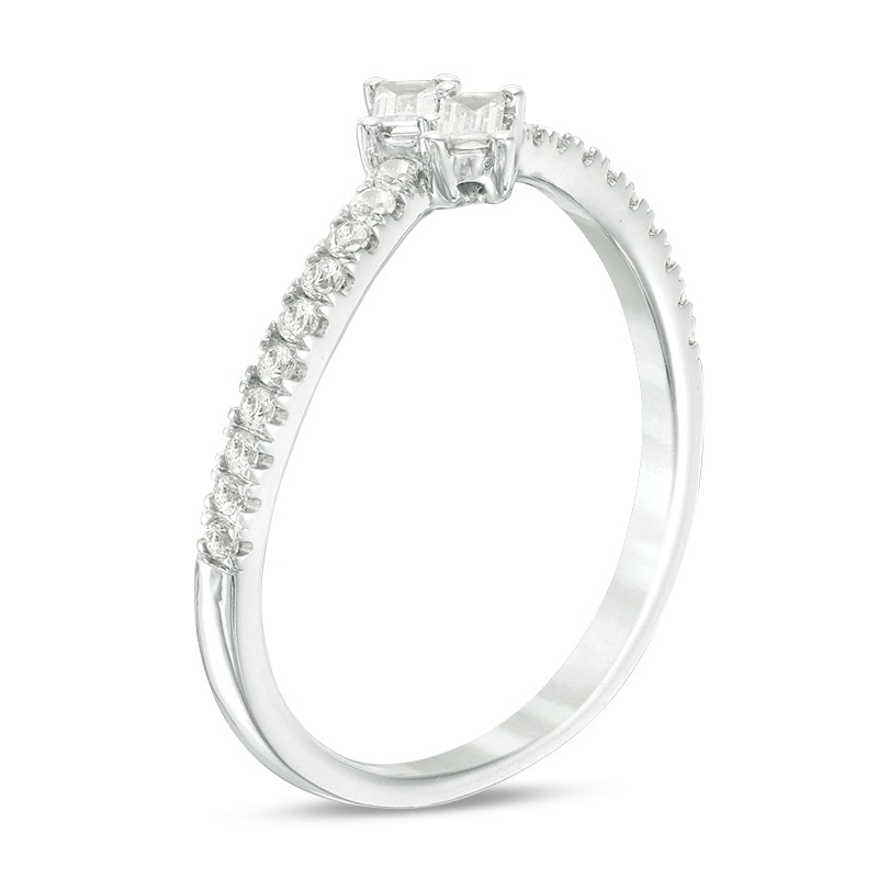 Main Image 2 of Previously Owned - Ever Us® 1/4 CT. T.W. Two-Stone Baguette Diamond Slant Bypass Ring in 10K White Gold