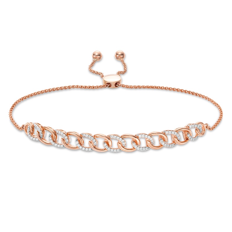 Main Image 1 of Previously Owned - 1/4 CT. T.W. Diamond Interlocking Curb Link Bolo Bracelet in 10K Rose Gold - 9.5&quot;