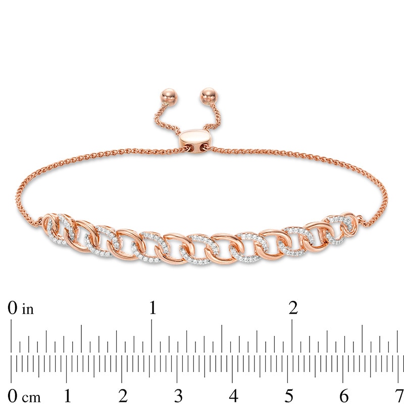 Main Image 3 of Previously Owned - 1/4 CT. T.W. Diamond Interlocking Curb Link Bolo Bracelet in 10K Rose Gold - 9.5&quot;