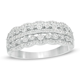 Previously Owned - 1/4 CT. T.W Diamond Scallop-Edged Multi-Row Anniversary Ring in 10K White Gold