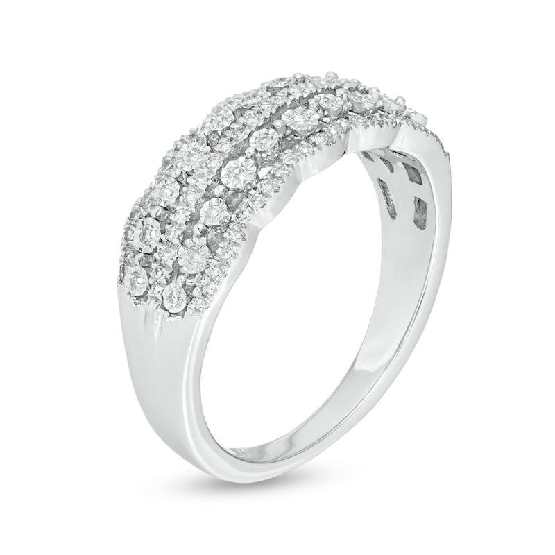 Previously Owned - 1/4 CT. T.W Diamond Scallop-Edged Multi-Row Anniversary Ring in 10K White Gold