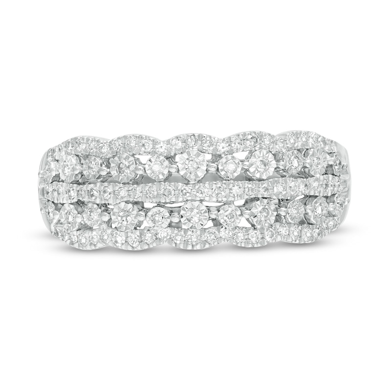 Previously Owned - 1/4 CT. T.W Diamond Scallop-Edged Multi-Row Anniversary Ring in 10K White Gold