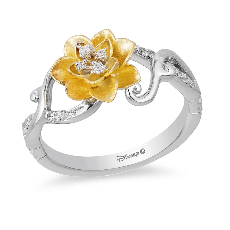 Previously Owned - Enchanted Disney Tiana 1/10 CT. T.W. Diamond Water Lily Swirl Ring in Sterling Silver and 10K Gold