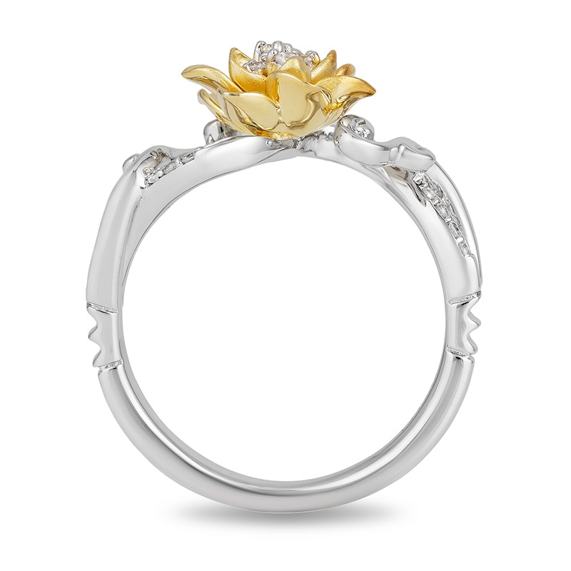 Previously Owned - Enchanted Disney Tiana 1/10 CT. T.W. Diamond Water Lily Swirl Ring in Sterling Silver and 10K Gold