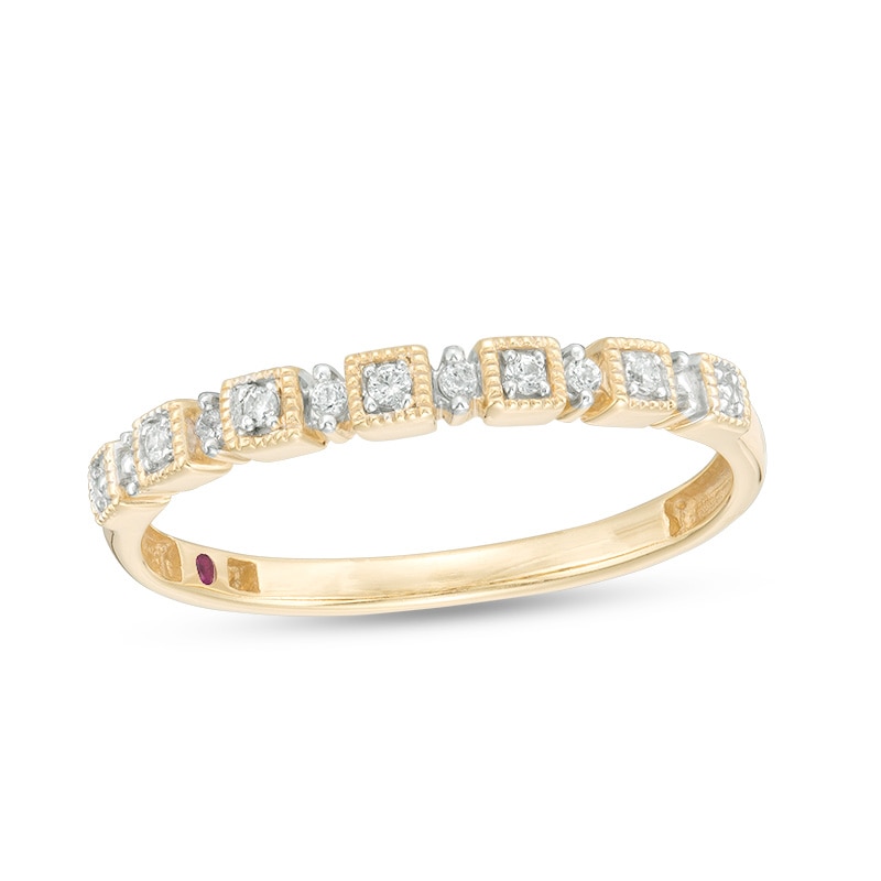 Main Image 1 of Previously Owned - 1/20 CT. T.W. Diamond Alternating Square and Round Vintage-Style Stackable Band in 10K Gold