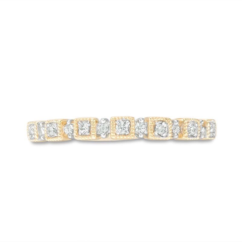 Main Image 4 of Previously Owned - 1/20 CT. T.W. Diamond Alternating Square and Round Vintage-Style Stackable Band in 10K Gold