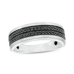 Previously Owned - Men's 1/3 CT. T.W. Black Diamond Double Row Wedding Band in 10K White Gold