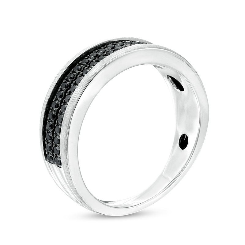 Main Image 3 of Previously Owned - Men's 1/3 CT. T.W. Black Diamond Double Row Wedding Band in 10K White Gold