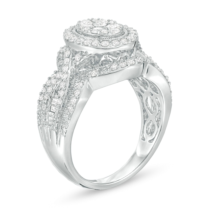 Previously Owned - 1 CT. T.W. Composite Diamond Double Oval Frame Vintage-Style Engagement Ring in 10K White Gold