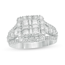 Previously Owned - 1-1/2 CT. T.W. Composite Diamond Cushion Frame Vintage-Style Engagement Ring in 14K White Gold