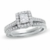 Thumbnail Image 0 of Previously Owned - Celebration Lux® 1 CT. T.W. Princess-Cut Diamond Framed Bridal Set in 18K White Gold (H-I/SI1-SI2)