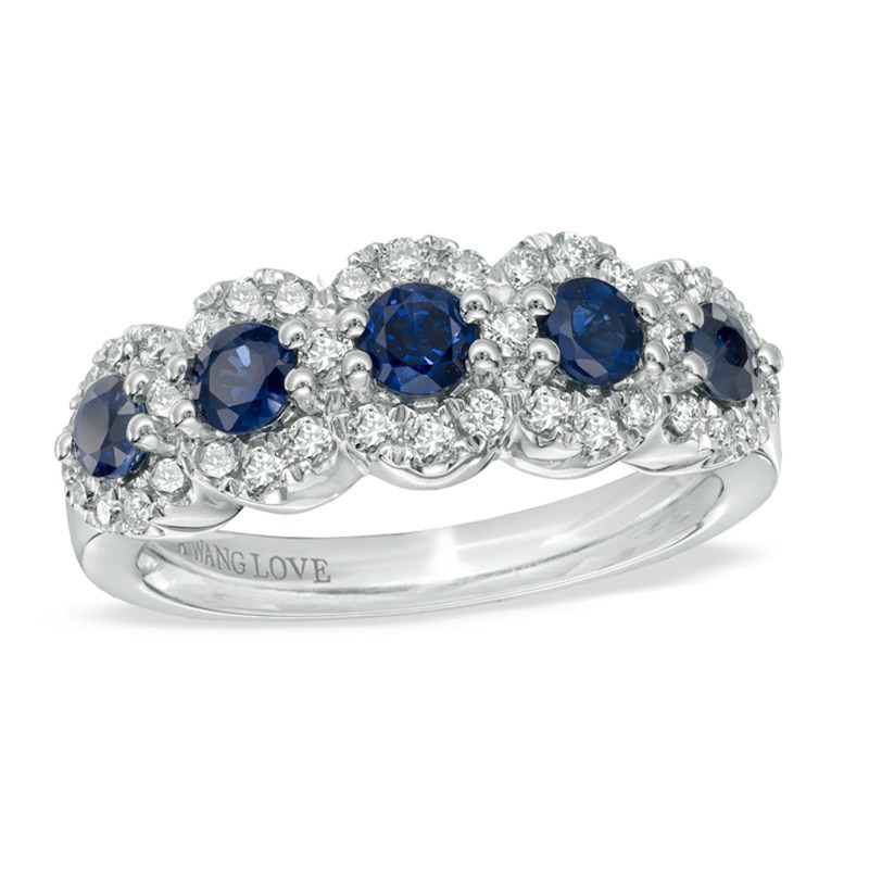 Previously Owned - Vera Wang Love Collection Blue Sapphire and 3/8 CT. T.W. Diamond Ring in 14K White Gold