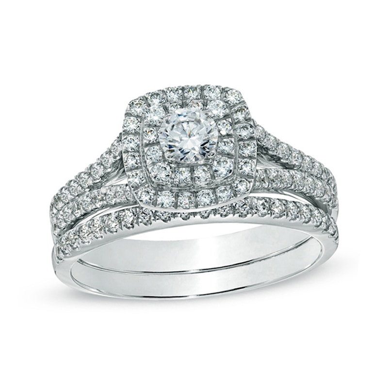 Main Image 1 of Previously Owned - Celebration Ideal 1 CT. T.W. Diamond Frame Bridal Set in 14K White Gold (I/I1)